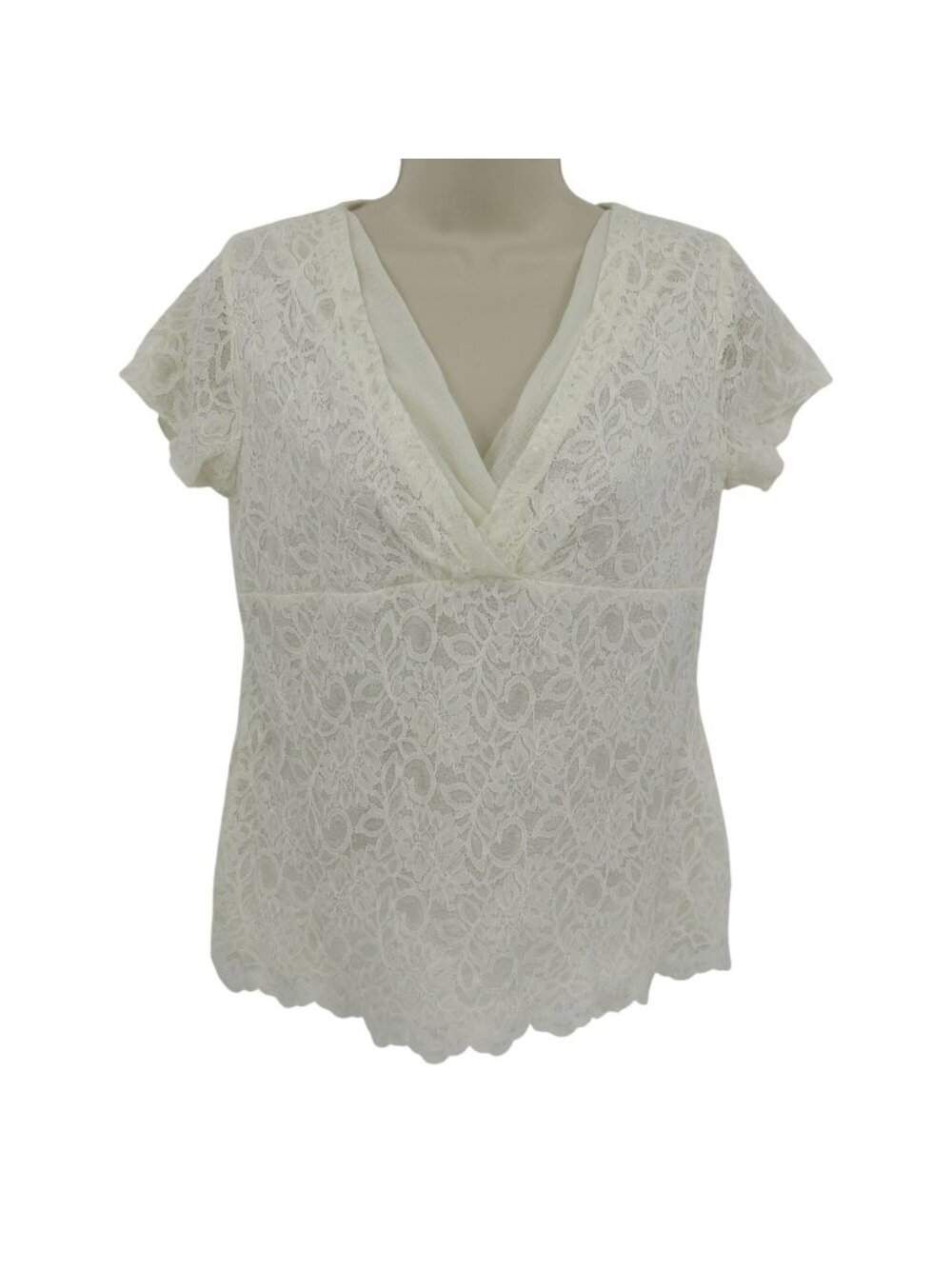 Emma James Women Medium Ivory Cream V Neck Floral Flower Lace Blouse Shirt Top